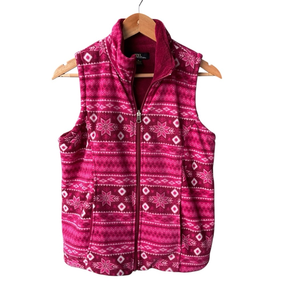 New York laundry Vest Jacket Reversible Deep Red Fleece Fair Isle Preppy consign - Picture 2 of 10